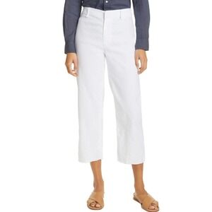 FRANK & EILEEN Kinsale Trousers High Rise, Distressed Hem Stretch White, Size 10